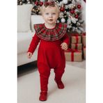 Parla Kids Kız Çocuk Kırmızı Ekose Yakalı Çıtçıt Detaylı Yılbaşı Tulum Salopet - 3-6 Ay