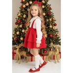 Parla Kids Kız Çocuk Kırmızı Helen Elbise Jile Dantel Bluz 23 Nisan 29 Ekim Gösteri Kıyafeti Uzun Kollu - 2 - 3 Yaş