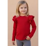 Parla Kids Kız Çocuk Kırmızı Omuz Fırfırlı Bisiklet Yaka Body Sweatshirt - 2 - 3 Yaş
