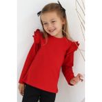Parla Kids Kız Çocuk Kırmızı Omuz Fırfırlı Bisiklet Yaka Body Sweatshirt - 5 - 6 Yaş