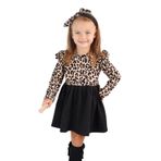 Parla Kids Kız Çocuk Leopar Desenli Uzun Kollu Fırfırlı Elbise ve Bandana Takım – Şık ve Rahat Tasarım (Leopar, 4-5 Yaş)