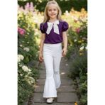 Parla Kids Kız Çocuk Lilyum Mor Bluz Krem Pantolon Alt Üst 23 Nisan Takım - Mor - Beyaz - 5 - 6 Yaş