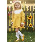 Parla Kids Kız Çocuk Ruby Hardal Uzun Kollu Dantel Detaylı Fırfırlı Elbise - Açık Sarı - 6 - 7 Yaş