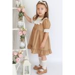 Parla Kids Kız Çocuk Ruby Kahverengi Fırfırlı Dantel Detaylı Kısa Kollu Elbise Bandana Takım - 1,5 - 2 Yaş