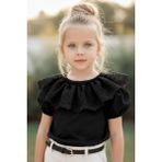 Parla Kids Kız Çocuk Siyah Bisiklet Yaka Dantelli Kısa Kol 23 Nisan Bluz Gömlek Abiye - 5 - 6 Yaş
