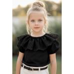 Parla Kids Kız Çocuk Siyah Bisiklet Yaka Dantelli Kısa Kol 23 Nisan Bluz Gömlek Abiye - 6 - 7 Yaş