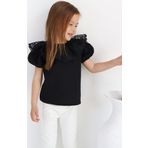 Parla Kids Kız Çocuk Siyah Bisiklet Yaka Dantelli Kısa Kol 23 Nisan Bluz Gömlek Abiye