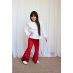 Parla Kids Kız Çocuk Velvet Uzun Kollu Fırfırlı Body Bluz Ispanyol Kadife Tayt Pantolon Takım Kırmızı