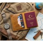Parla Leather Pasaport Cüzdan V3 El Yapımı Hakiki Gerçek Deri Pasaport Kılıfı Cüzdan Kartlık Kadın Erkek - Camel - Model 3
