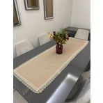 Parla Life Dantel İşlemeli Bej Duck Linen Kumaş Runner Bej 40 x 140