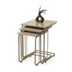 Parlak Ahşap 3 lü Zigon Sehpa Cappicino Metal Ayaklı