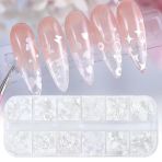 Parlak Beyaz Tırnak Süsleme Folyo Pulları Karışık Dizayn Kelebek Kalp Harfler Yıldızlar Nail Art