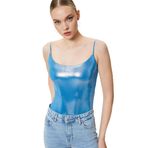 Parlak Bodysuit İnce Askılı Çıt Çıt Düğme Kapamalı
