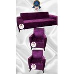Parlak Kadife Geometrik Desenli Koruyucu Giydirme Koltuk Örtüsü - Fuşya - 3+1+1 (3 Parça Set) - 10 x 10 cm