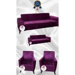 Parlak Kadife Geometrik Desenli Koruyucu Giydirme Koltuk Örtüsü - Fuşya - 3+2+1+1 (4 Parça Set) - 10 x 10 cm