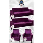 Parlak Kadife Geometrik Desenli Koruyucu Giydirme Koltuk Örtüsü - Fuşya - 3+3+1+1 (4 Parça Set) - 10 x 10 cm