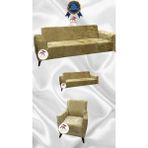 Parlak Kadife Geometrik Desenli Koruyucu Giydirme Koltuk Örtüsü - Gold - 3+2+1 (3 Parça Set) - 10 x 10 cm