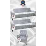 Parlak Kadife Geometrik Desenli Koruyucu Giydirme Koltuk Örtüsü - Gümüş Gri - 3+3+1 (3 Parça Set) - 10 x 10 cm - Gümüş - Gri