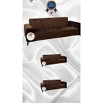 Parlak Kadife Geometrik Desenli Koruyucu Giydirme Koltuk Örtüsü - Kahverengi - 3+2+2 (3 Parça Set) - 10 x 10 cm