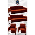 Parlak Kadife Geometrik Desenli Koruyucu Giydirme Koltuk Örtüsü - Kiremit - 3+3+1+1 (4 Parça Set) - 10 x 10 cm