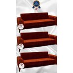Parlak Kadife Geometrik Desenli Koruyucu Giydirme Koltuk Örtüsü - Kiremit - 3+3+3 (3 Parça Set) - 10 x 10 cm