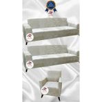 Parlak Kadife Geometrik Desenli Koruyucu Giydirme Koltuk Örtüsü - Krem - 3+3+1 (3 Parça Set) - 10 x 10 cm