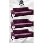 Parlak Kadife Geometrik Desenli Koruyucu Giydirme Koltuk Örtüsü - Mürdüm - 3+3+3 (3 Parça Set) - 10 x 10 cm
