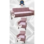 Parlak Kadife Geometrik Desenli Koruyucu Giydirme Koltuk Örtüsü - Pudra - 3+1+1 (3 Parça Set) - 10 x 10 cm