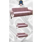 Parlak Kadife Geometrik Desenli Koruyucu Giydirme Koltuk Örtüsü - Pudra - 3+2+2 (3 Parça Set) - 10 x 10 cm