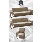 Parlak Kadife Geometrik Desenli Koruyucu Giydirme Koltuk Örtüsü - Vizon - 3+3+1 (3 Parça Set) - 10 x 10 cm