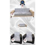 Parlak Kadife Geometrik Desenli Koruyucu Kolsuz Koltuk Örtüsü - Gümüş Gri - 3+2+1+1 (4 Parça Set) - 10 x 10 cm - Gümüş - Gri