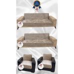 Parlak Kadife Geometrik Desenli Koruyucu Kolsuz Koltuk Örtüsü - Vizon - 3+3+1+1 (4 Parça Set) - 10 x 10 cm