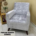 Parlak Kadife Kumaş Tekli Koltuk & Berjer Koltuk Kılıfı - 110 x 110 cm - Gümüş