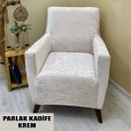 Parlak Kadife Kumaş Tekli Koltuk & Berjer Koltuk Kılıfı - 110 x 110 cm - Krem