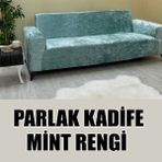 Parlak Kadife Kumaş Üçlü & Çekyat Koltuk Kılıfı - 180 x 230 cm - Mint