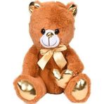 Parlak Kumaş Kurdeleli Peluş Ayı 30 cm Kahverengi