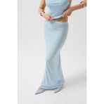 Parlak Kumaş Maxi Bebe Mavi Etek - 40