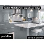 Parlak Metalik Gri Yapışkanlı Folyo Mutfak Buzdolabı Ve Mobilya Kaplama Folyosu 61cm X 3m