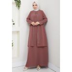Parlak Taşlı Büyük Beden Anne Elbisesi Kiremit HM2856 - 58