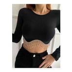 Parlak Taşlı Dikişsiz Crop Bluz Kadın