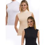 Parlingerie Kadın Sıfır Kol Boğazlı Body 3'lü Set Ten Siyah Beyaz Esnek Pamuklu Tasarım - 2XL - Siyah - Beyaz - Ten