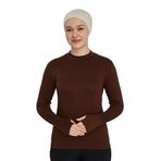 Parmak Geçmeli Organik Balıkçı Yakalı Likralı Kadın Body, Çikolata, S/M