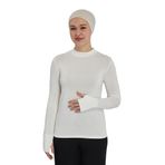 Parmak Geçmeli Organik Balıkçı Yakalı Likralı Kadın Body, Ekru, S/M