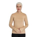 Parmak Geçmeli Organik Balıkçı Yakalı Likralı Kadın Body, Koyu Bej, L/XL