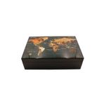 Parmida Siyah Dünya Haritası Desenli Sedir Ağacı Nemlendirici Humidor PHUM0217