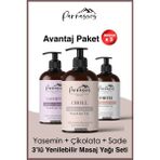 Parnassos Çikolata Aroma + Yasemin Özü + White Kaşmir Etkili Aromaterapi Masaj Yağı Seti 300 ml