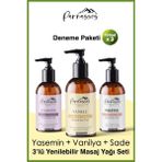 Parnassos Yasemin Özlü, Vanilyalı ve Sade Arındırıcı Yenilebilir Doğal Aromaterapi Masaj Yağı 150 ml Seti