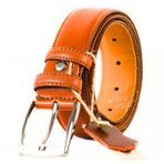 Parscraft Hakiki Erkek Deri Kemer 3,5 Cm Dikişli Klasik Kumaş Pantolon Kemeri (Taba, 115 cm)