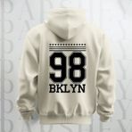 Parshey 98 Brooklyn Baskılı Kapüşonlu Sweatshirt Hoodie Yünlü Kalın Kumaş 3 Iplik Şardonlu - Bej - XL