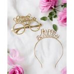 Parti Adresi Happy Birthday Taç Gözlük Set Doğum Günü Parti Aksesuarı Gold - 1 Adet - Ekru
